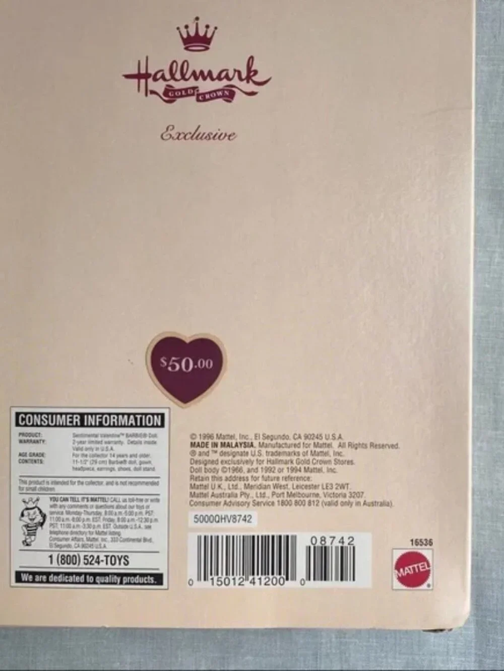 NWT 1996 Hallmark 1830's Sentimental Valentine Collectors Edition Barbie